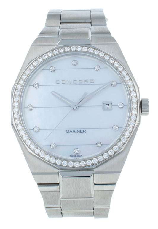 Concord Mariner Quartz Diamond Bezel White MOP Dial 41mm Men's Watch 320264