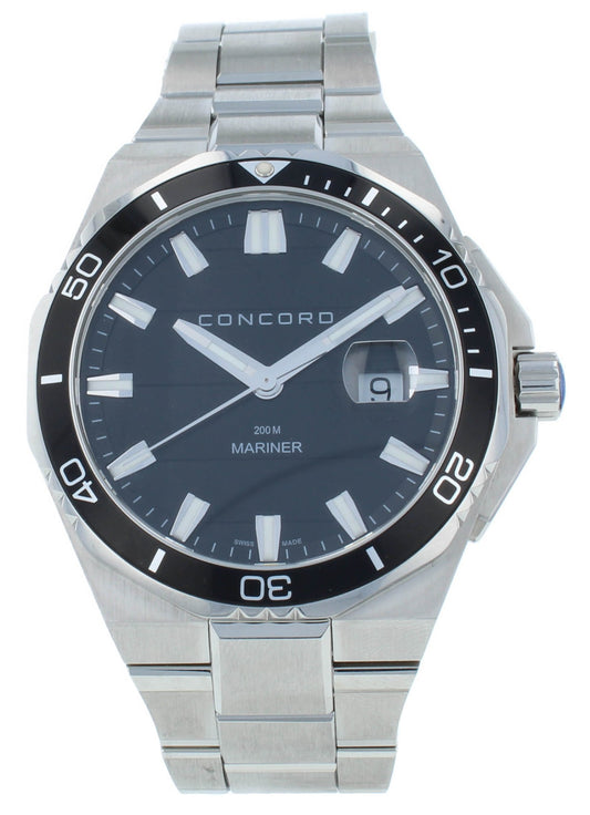 Concord Mariner Quartz Black Dial Stainless Steel 43mm Men's Watch 320352