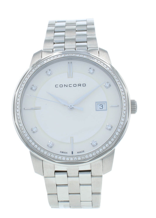 Concord Bennington 40mm Quartz Silver Dial Diamond Bezel Men's Watch 320486