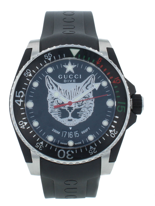 Gucci Dive 40mm Quartz Black Dial Stainless Steel Men's Watch YA136320