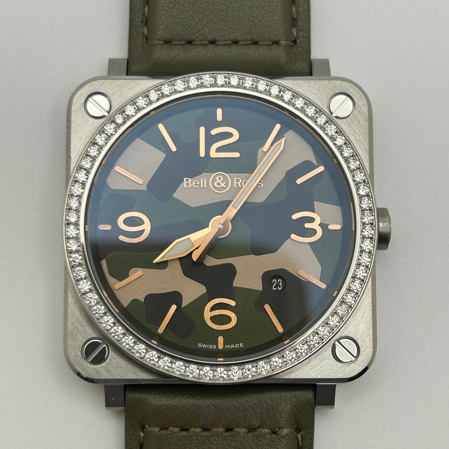 Bell & Ross BR S 39mm Diamond Bezel Quartz Ladies Watch BRS-CK-ST-LGD/SCA