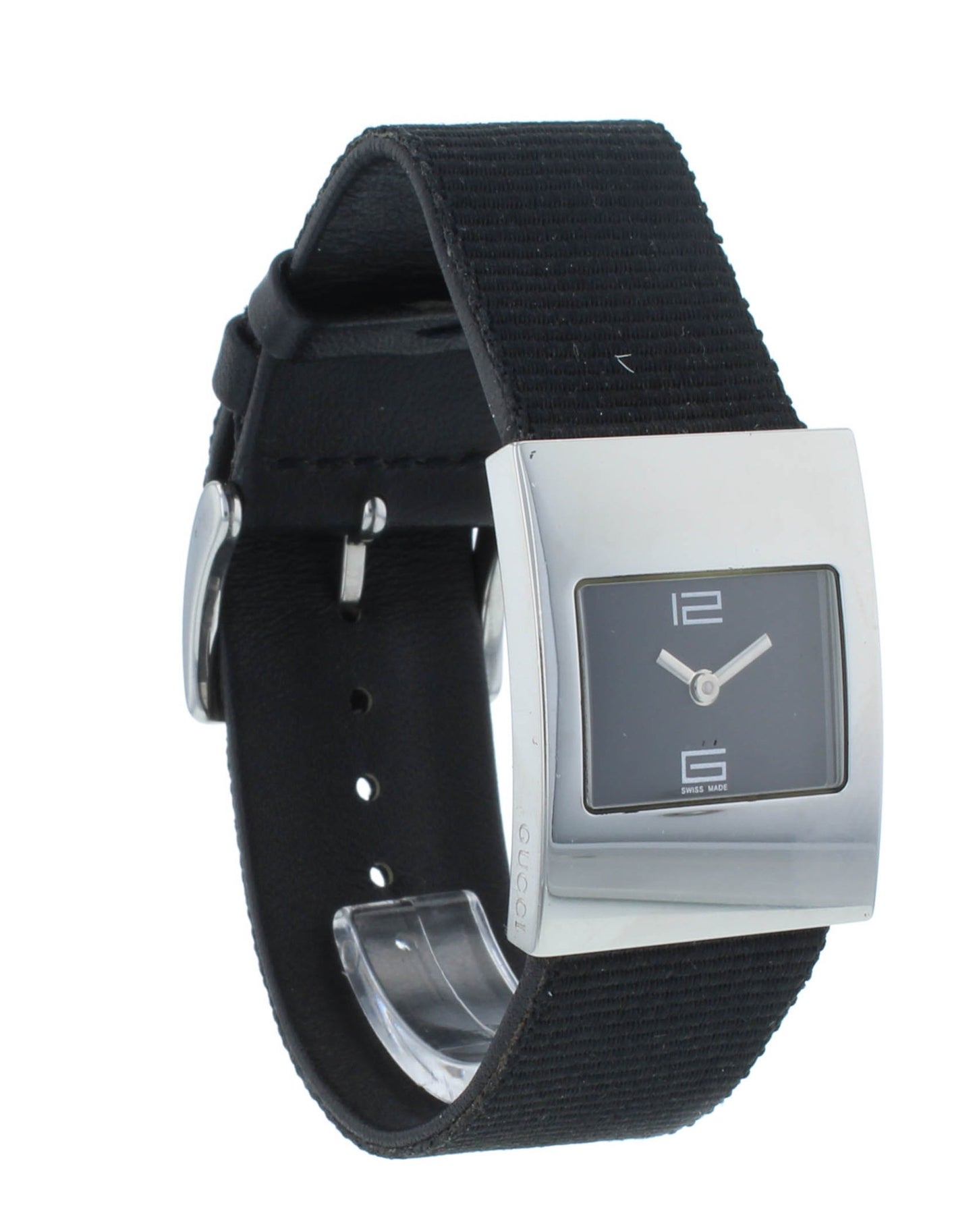 Pre-Owned Gucci 4900L Quartz Steel 23mm Black Dial Textile Strap Ladies Watch
