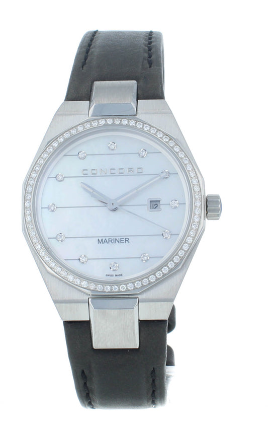 Concord Mariner Stainless Steel 30mm Diamond Bezel Quartz Ladies Watch 320275