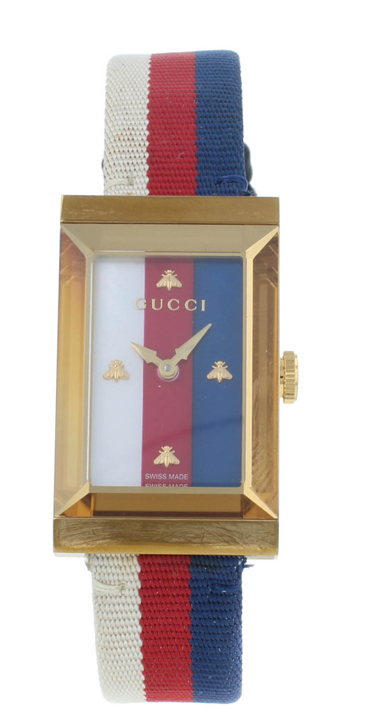 Pre-Owned Gucci G-Frame MOP Dial Quartz Nylon Strap 21mm Ladies Watch YA147405