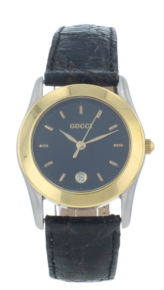 Gucci 530L Black Dial Leather Strap Quartz Stainless Steel 29mm Ladies Watch