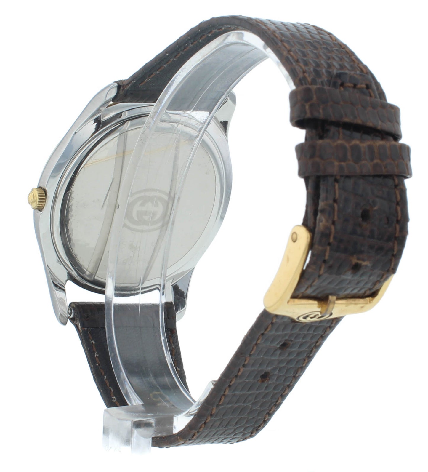 Pre-Owned Gucci 230M 36mm Quartz Gold Dial Brown Strap Men's Watch
