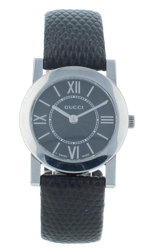 Gucci 5200L Black Dial & Leather Strap Stainless Steel Quartz 27mm Ladies Watch