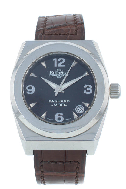 European Panhard M3 35mm Automatic Brown Strap Black Dial Unisex Watch PM3STDKS