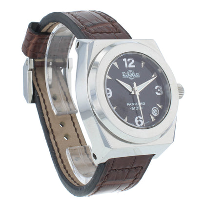 European Panhard M3 35mm Automatic Brown Strap Black Dial Unisex Watch PM3STDKS