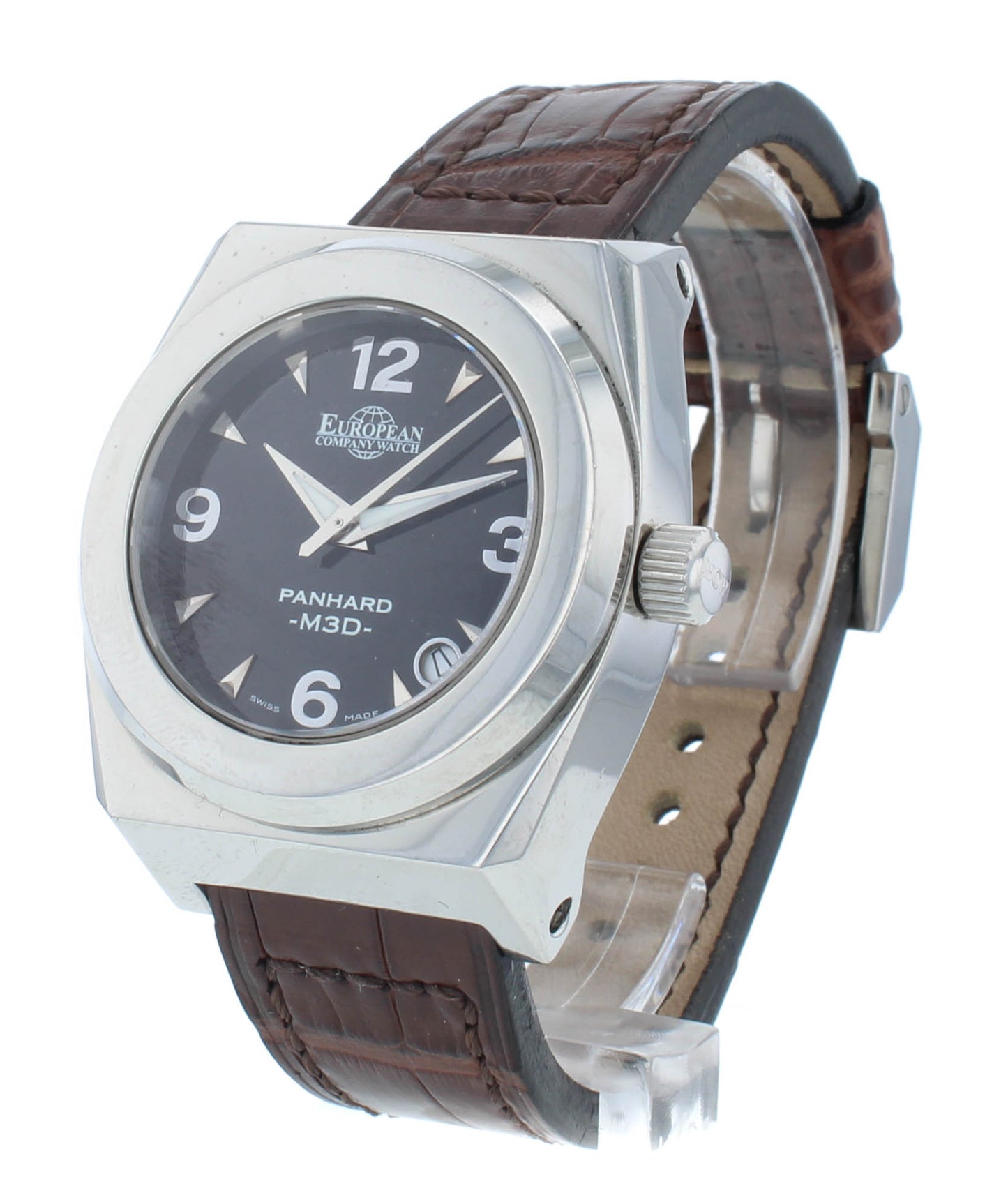 European Panhard M3 35mm Automatic Brown Strap Black Dial Unisex Watch PM3STDKS