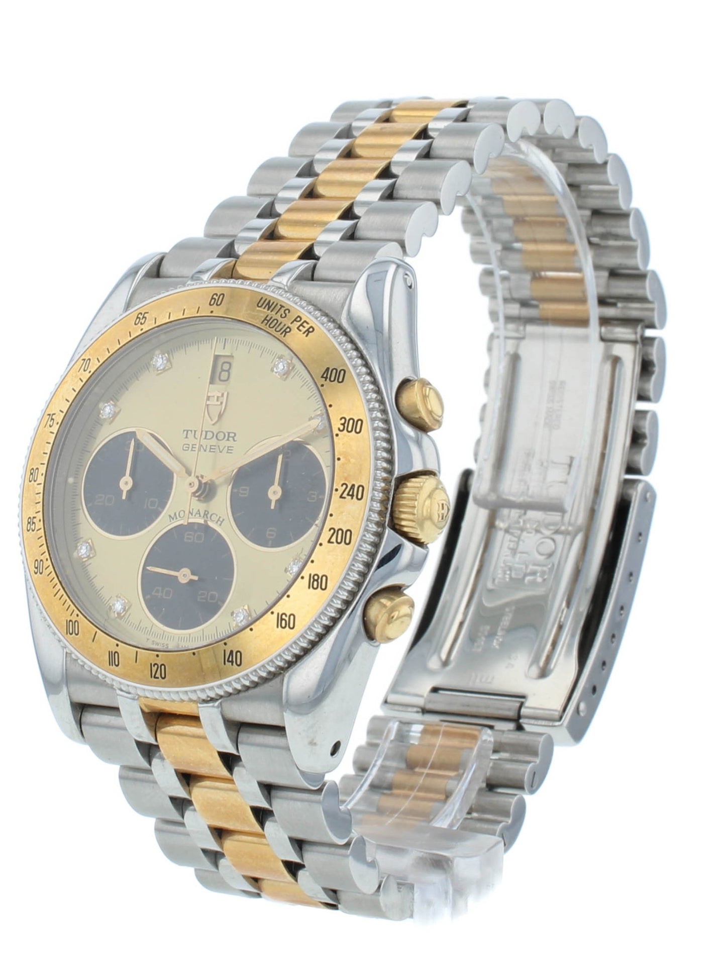 Tudor Monarch Steel & 18kt Gold Chrono Gold Dial 38mm Quartz Men's Watch 15903