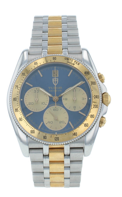 Tudor Monarch Steel & 18kt Gold Chrono Blue Dial 38mm Quartz Men's Watch 15903