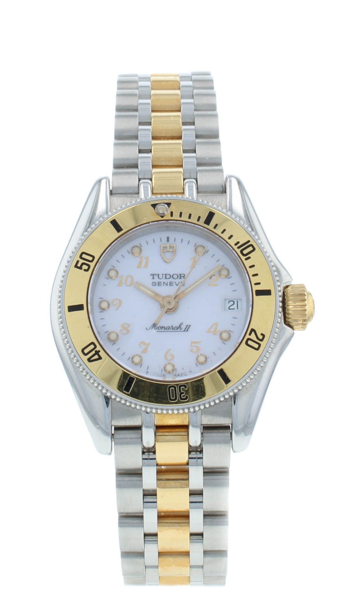 Tudor Monarch Steel & 18kt Gold White Dial 27mm Quartz Ladies Watch 15853