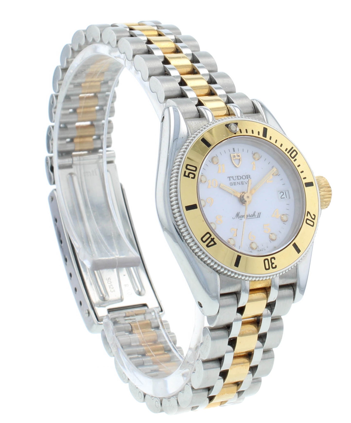 Tudor Monarch Steel & 18kt Gold White Dial 27mm Quartz Ladies Watch 15853