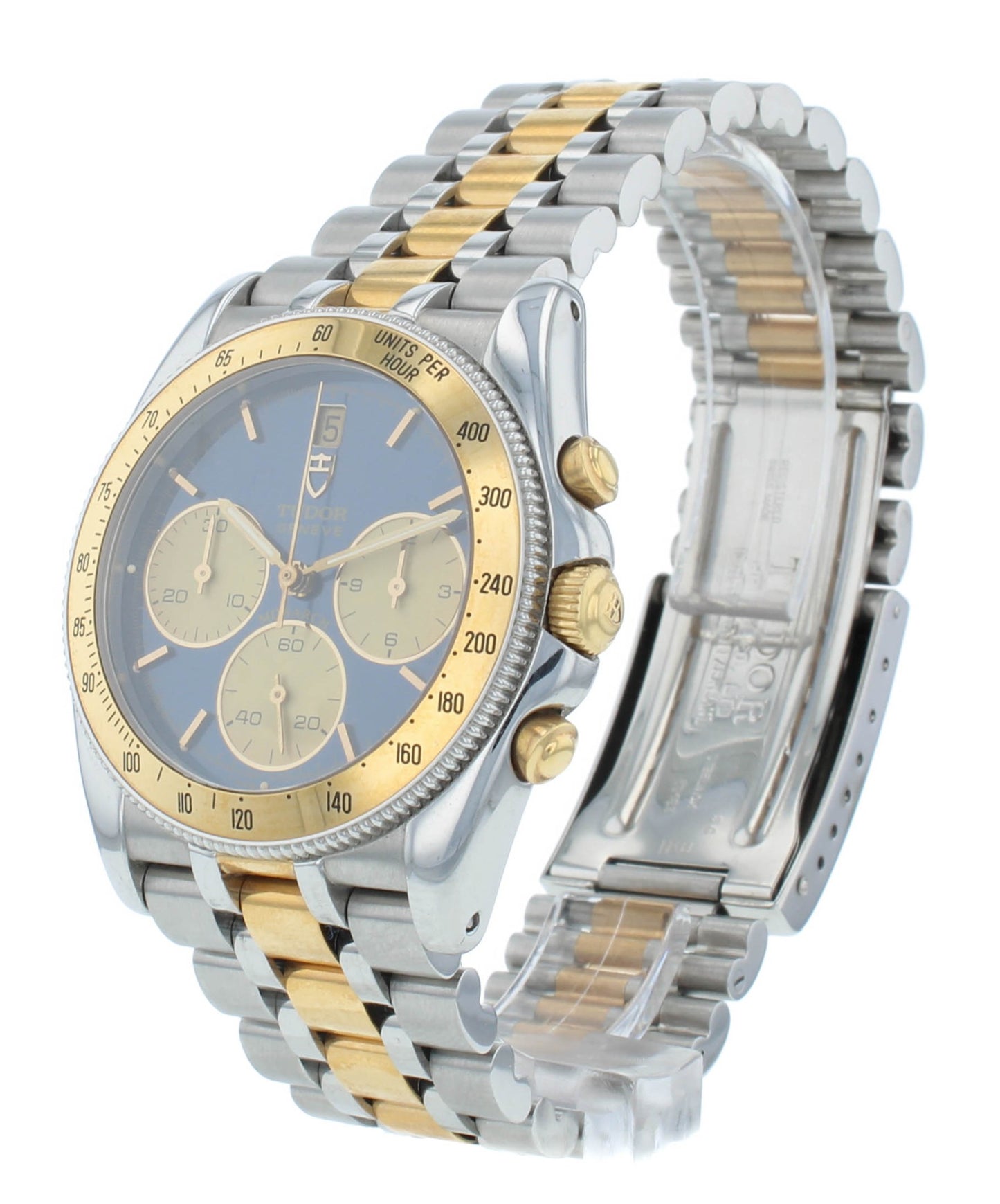 Tudor Monarch Steel & 18kt Gold Chrono Blue Dial 38mm Quartz Men's Watch 15903