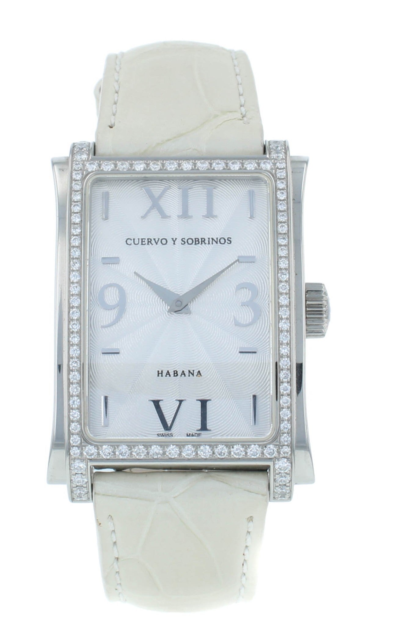 Cuervo y Sobrinos Habana Quartz 28mm Silver Dial Diamond Ladies Watch 1112.100.1