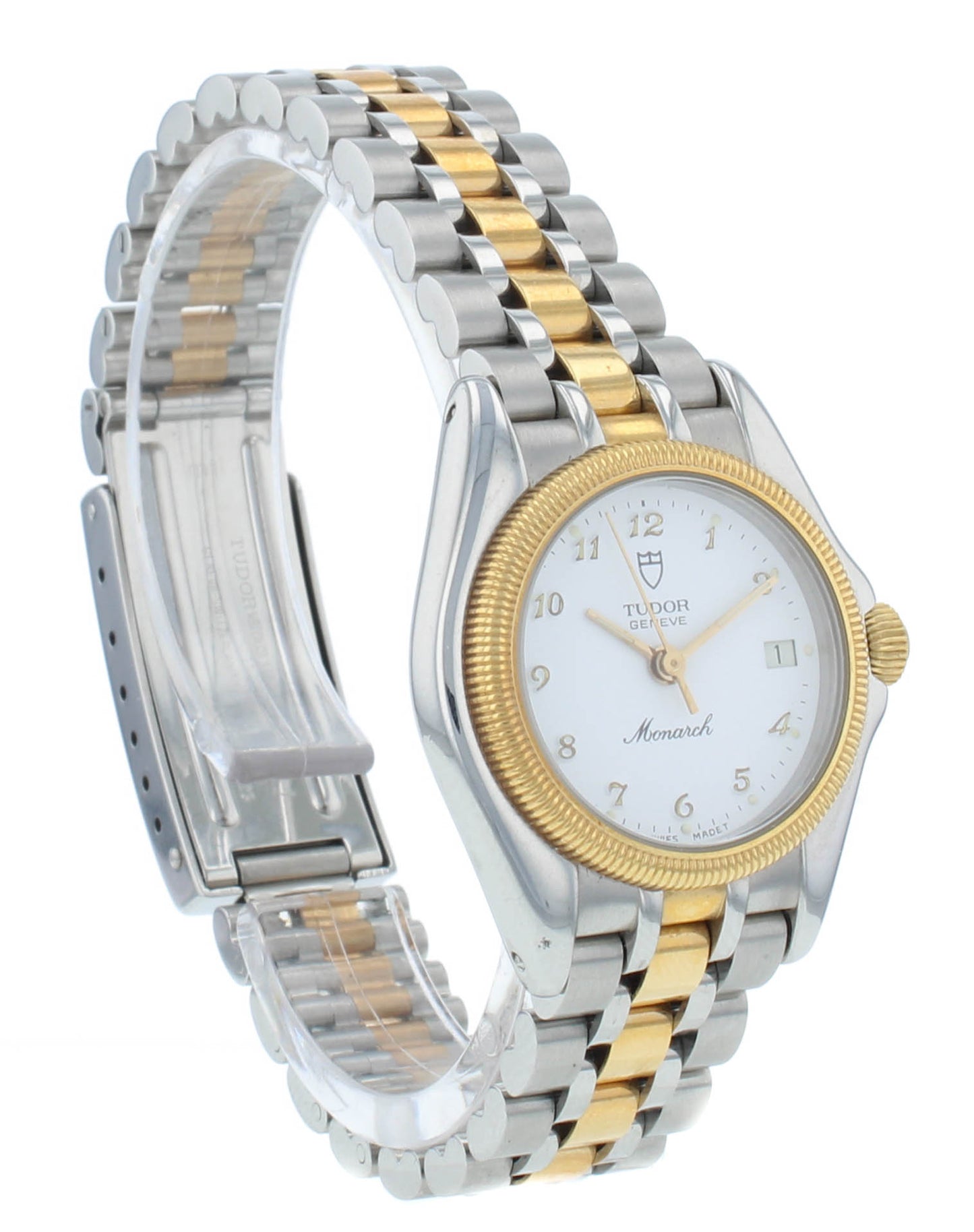 Tudor Monarch Steel & 18kt Gold White Dial 27mm Quartz Ladies Watch 15833