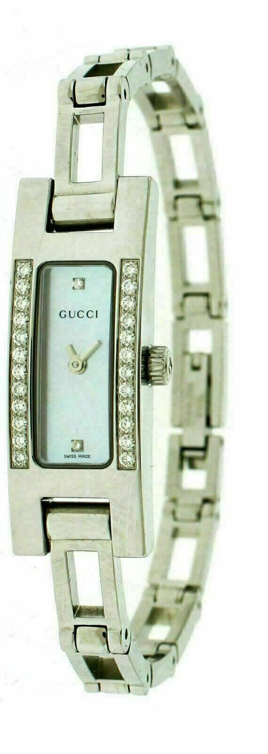 New Gucci Petite Quartz White MOP S-Steel Women's Watch YA039512