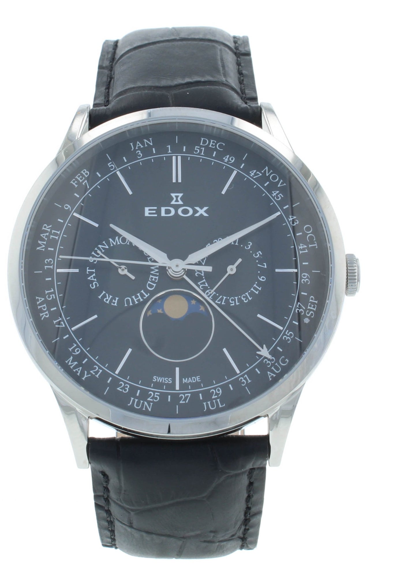 Edox Les Vauberts Triple Date Moonphase 42mm Quartz Men's Watch 40101 3C NIN