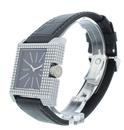 Gucci Stainless Steel Black Dial Leather Strap Quartz 30mm Men's Watch 7100M