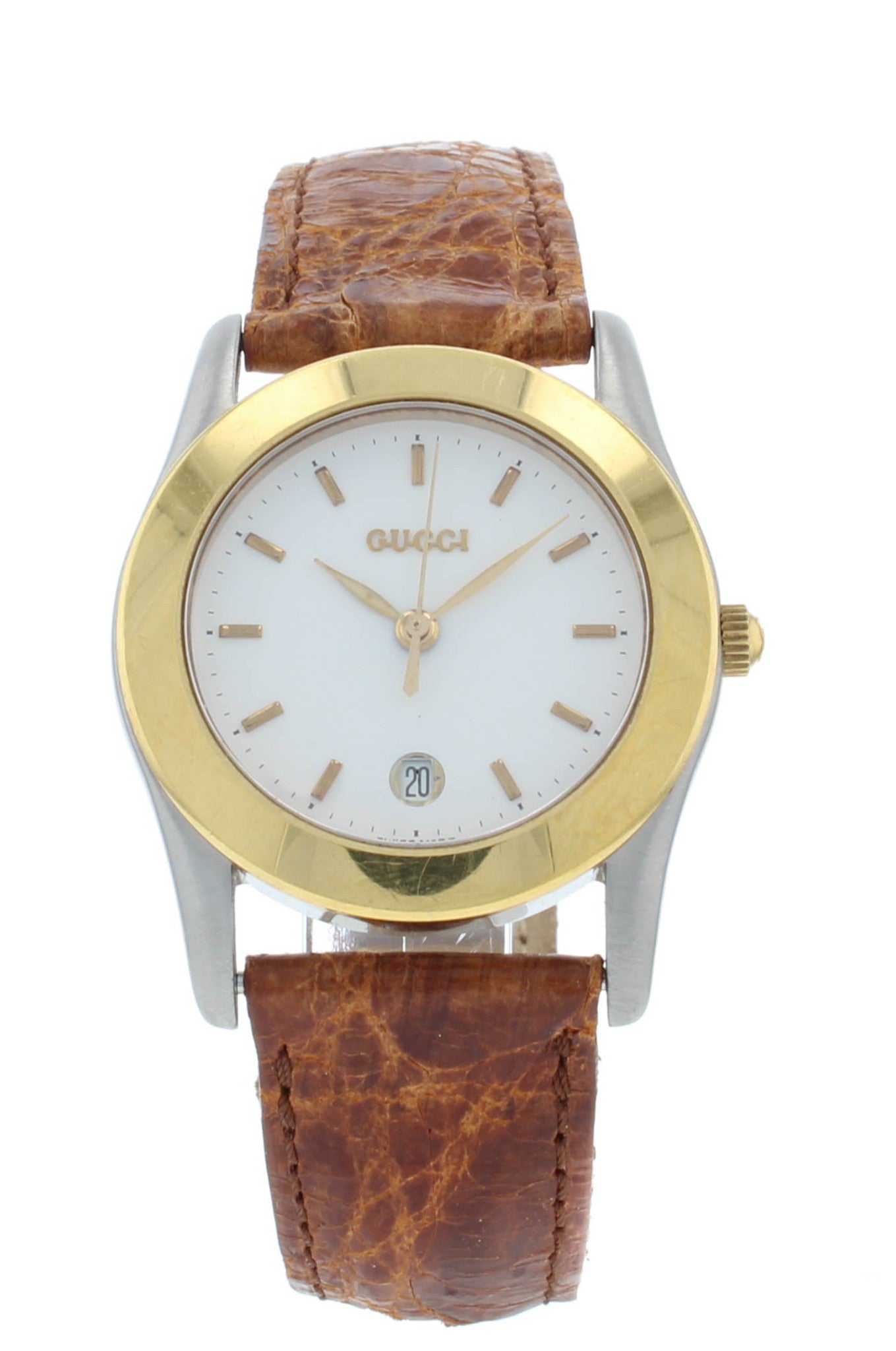 Gucci 530L White Dial Leather Strap Quartz Stainless Steel 29mm Ladies Watch