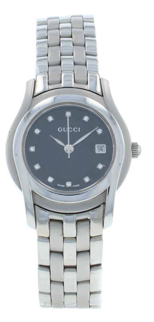 Gucci 5500L Black Diamond Dial 27mm Quartz Stainless Steel Ladies Watch