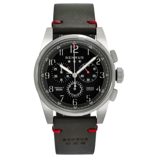 Benrus Classic Quartz Chronograph Black Dial 41mm Men's Watch AC1-SA-BK-LG