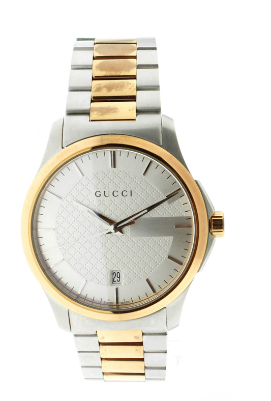 Pre Owned Gucci G-Timeless Silver Dial Two Tone Ladies Quartz Watch YA126447