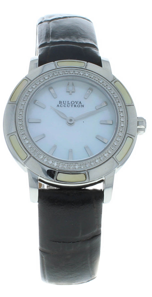 Bulova Accutron Quartz White MOP Dial Steel Diamond 32mm Ladies Watch 63R137