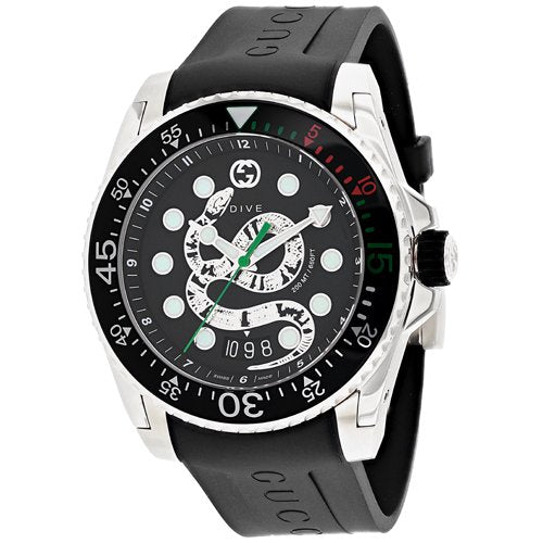 Gucci Dive Snake Quartz 40mm Rubber Strap Black Dial Men's Watch YA136323